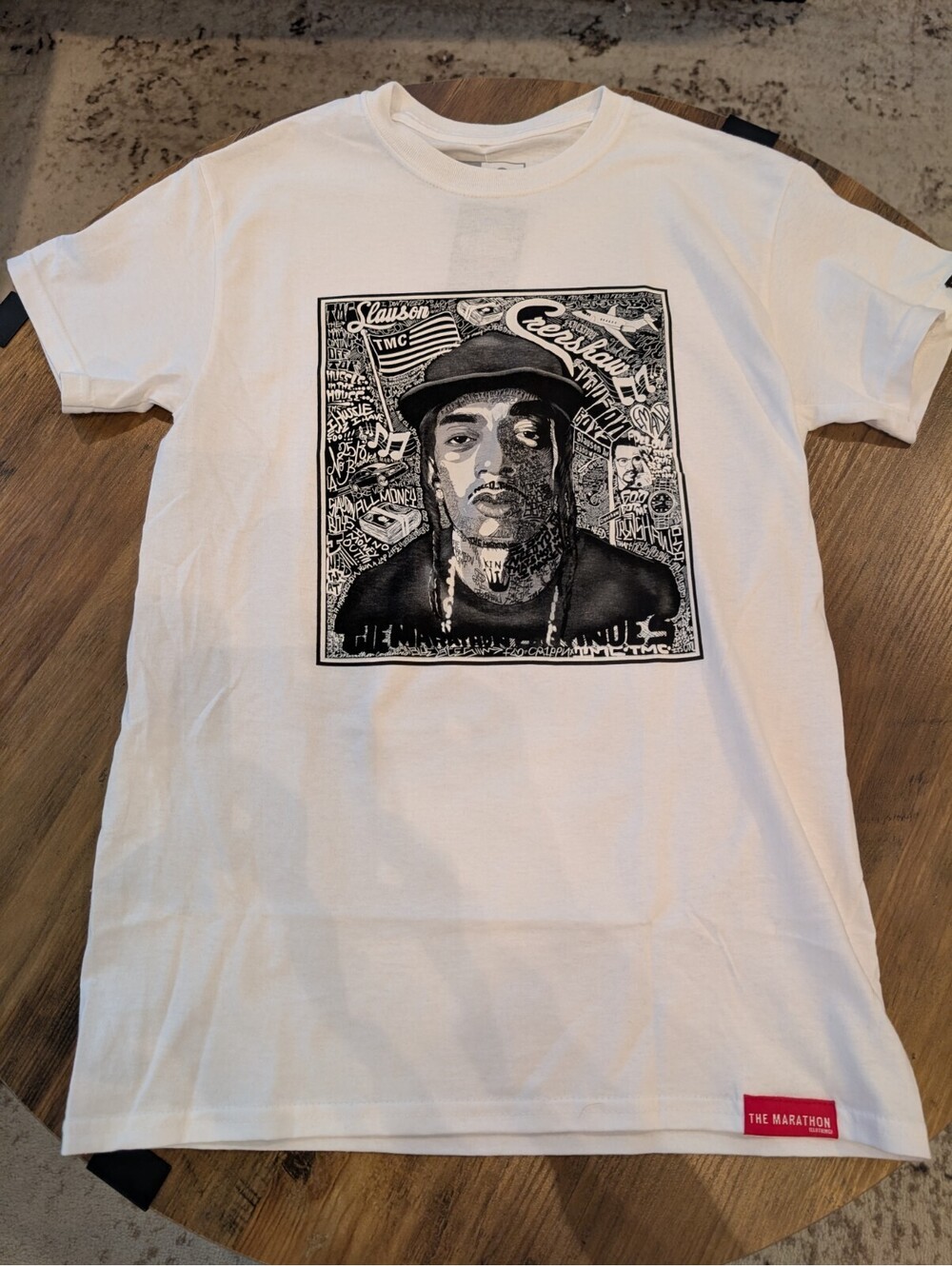 The Marathon Clothing Crenshaw Pattern Nipsey Hussle White T-shirt Men's Small